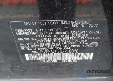 2013 Subaru Xv Crosstrek 2.0I Premium z USA, uszkodzony, nr VIN JF2GPACC7D2210046